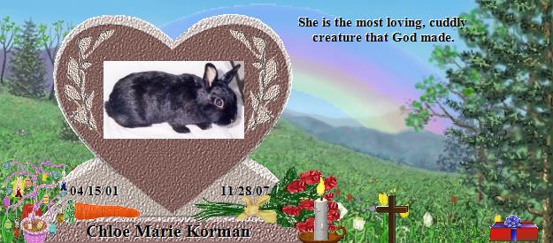 Chloe Marie Korman's Rainbow Bridge Pet Loss Memorial Residency Image