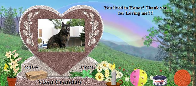 Vixen Crenshaw's Rainbow Bridge Pet Loss Memorial Residency Image