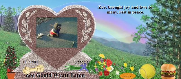 Zoe Gould Wyatt Eaton's Rainbow Bridge Pet Loss Memorial Residency Image