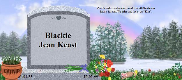 Blackie Jean Keast's Rainbow Bridge Pet Loss Memorial Residency Image