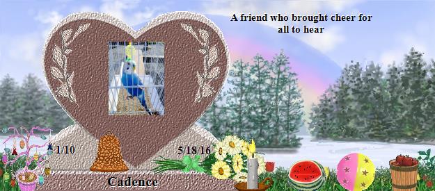 Cadence's Rainbow Bridge Pet Loss Memorial Residency Image