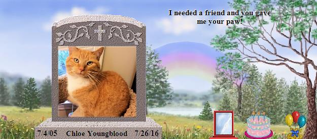 Chloe Youngblood's Rainbow Bridge Pet Loss Memorial Residency Image
