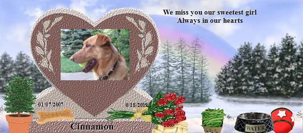 Cinnamon's Rainbow Bridge Pet Loss Memorial Residency Image