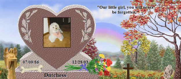 Dutchess's Rainbow Bridge Pet Loss Memorial Residency Image