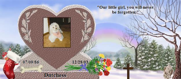 Dutchess's Rainbow Bridge Pet Loss Memorial Residency Image