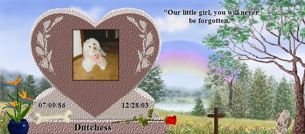 Dutchess's Rainbow Bridge Pet Loss Memorial Residency Image