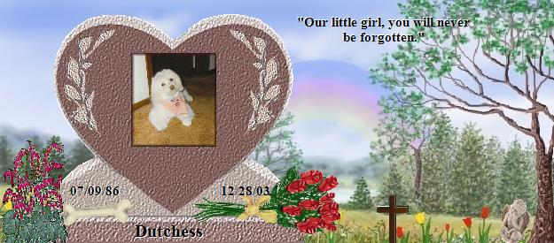 Dutchess's Rainbow Bridge Pet Loss Memorial Residency Image
