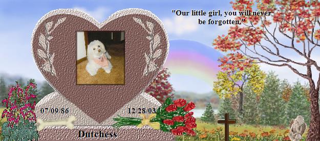 Dutchess's Rainbow Bridge Pet Loss Memorial Residency Image