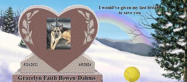 Gracelyn Faith Bowen-Dahms's Rainbow Bridge Pet Loss Memorial Residency Image