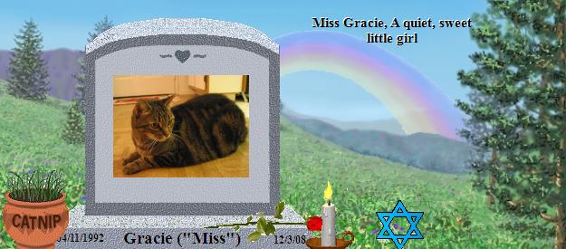 Gracie ("Miss")'s Rainbow Bridge Pet Loss Memorial Residency Image