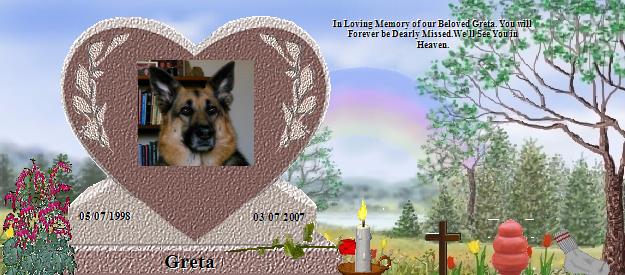 Greta's Rainbow Bridge Pet Loss Memorial Residency Image