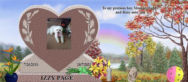 IZZY PAGE's Rainbow Bridge Pet Loss Memorial Residency Image