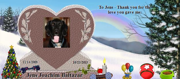 Jens Joachim Baltazar's Rainbow Bridge Pet Loss Memorial Residency Image