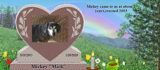 Mickey "Mick"'s Rainbow Bridge Pet Loss Memorial Residency Image