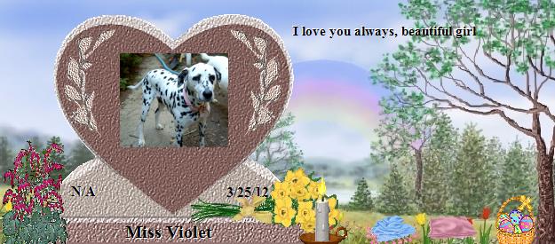 Miss Violet's Rainbow Bridge Pet Loss Memorial Residency Image
