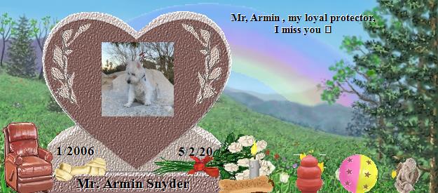 Mr. Armin Snyder's Rainbow Bridge Pet Loss Memorial Residency Image