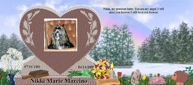 Nikki Marie Marcino's Rainbow Bridge Pet Loss Memorial Residency Image