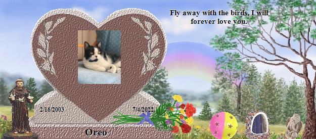Oreo's Rainbow Bridge Pet Loss Memorial Residency Image