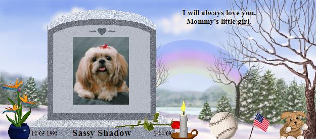 Sassy Shadow's Rainbow Bridge Pet Loss Memorial Residency Image