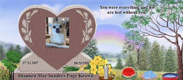 Shannon Mae Sanders Page Keown's Rainbow Bridge Pet Loss Memorial Residency Image