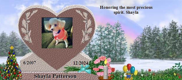 Shayla Patterson's Rainbow Bridge Pet Loss Memorial Residency Image