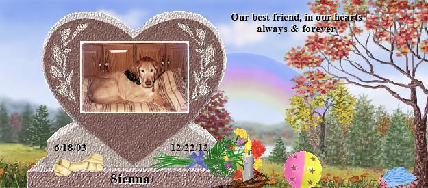 Sienna's Rainbow Bridge Pet Loss Memorial Residency Image