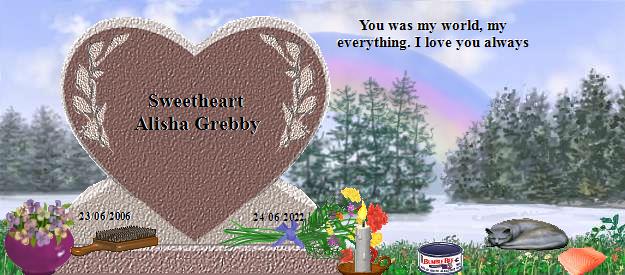 Sweetheart Alisha Grebby's Rainbow Bridge Pet Loss Memorial Residency Image